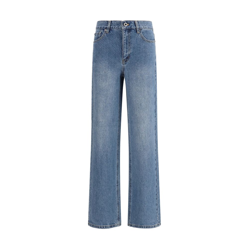Self-Portrait Jeans Dritti in Cotone Blu