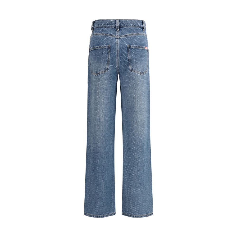 Self-Portrait Jeans Dritti in Cotone Blu