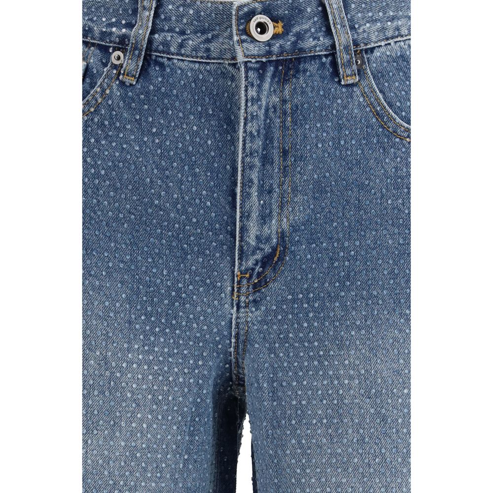Self-Portrait Jeans Dritti in Cotone Blu