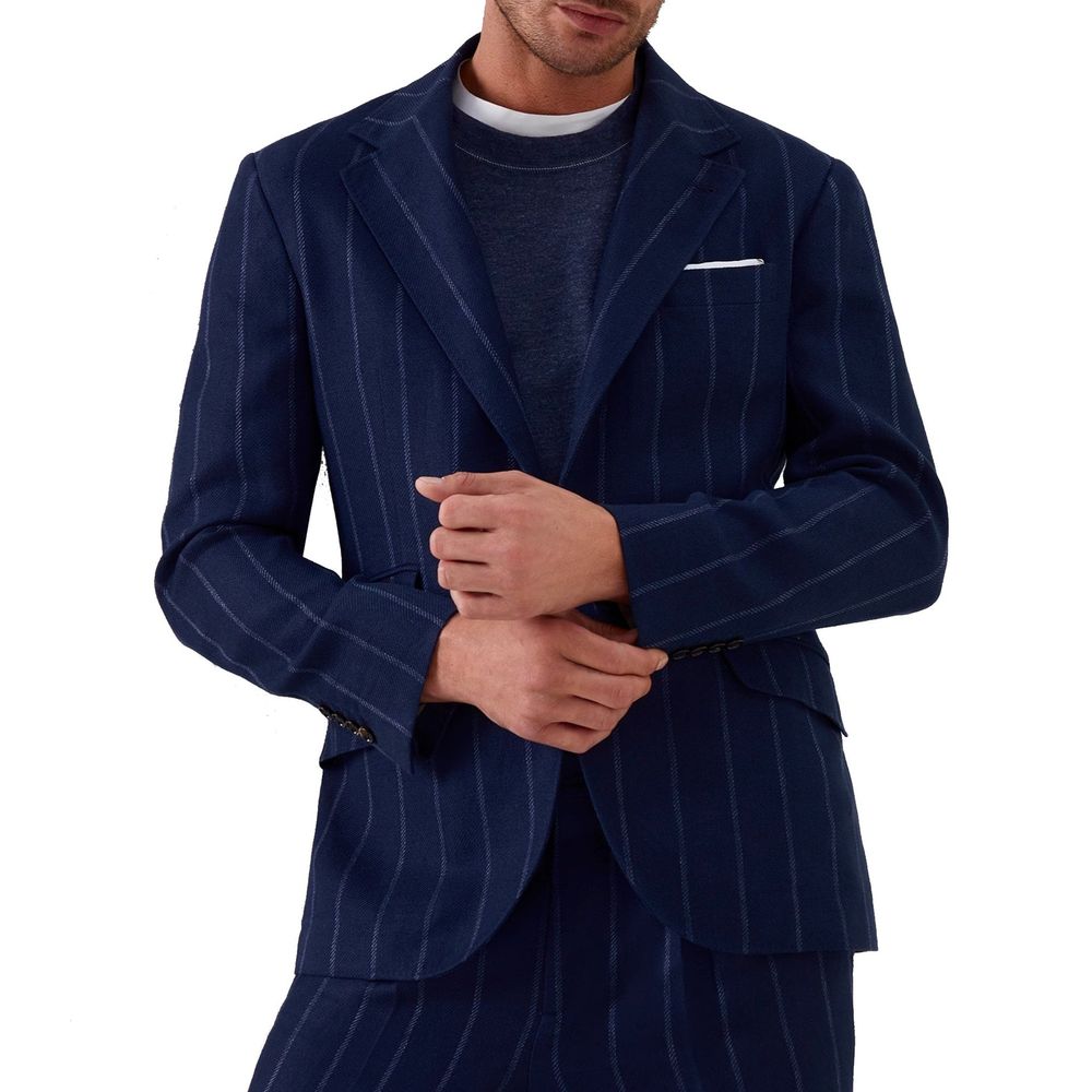 Veste de blazer en laine vierge bleue Brunello Cucinelli