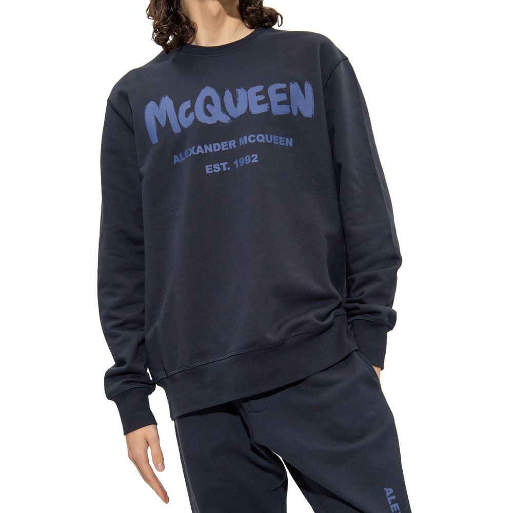 Felpa in cotone blu Alexander McQueen