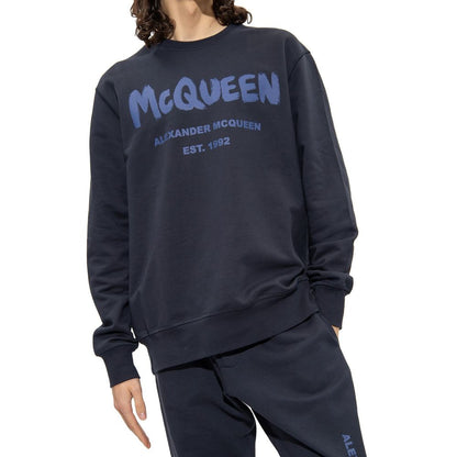 Felpa in cotone blu Alexander McQueen