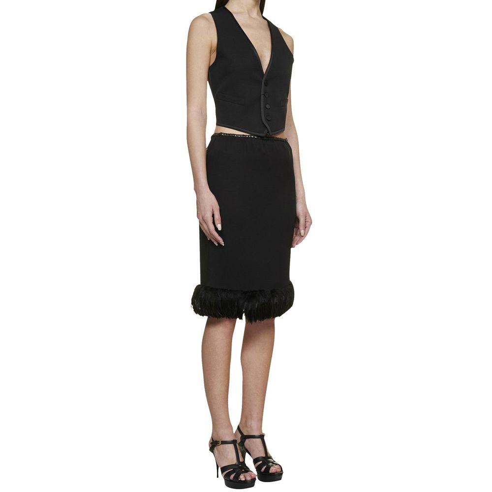 Jupe midi en soie noire Saint Laurent