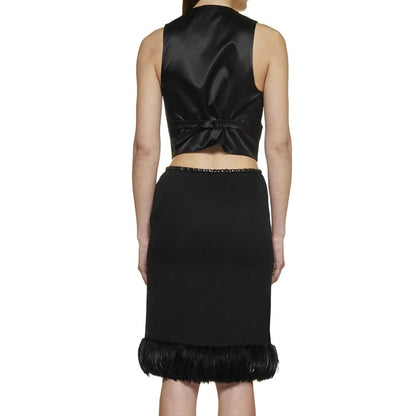 Gonna midi nera in seta Saint Laurent