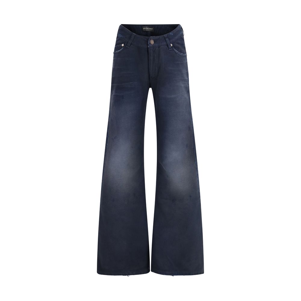 Jeans svasati Balenciaga in cotone blu