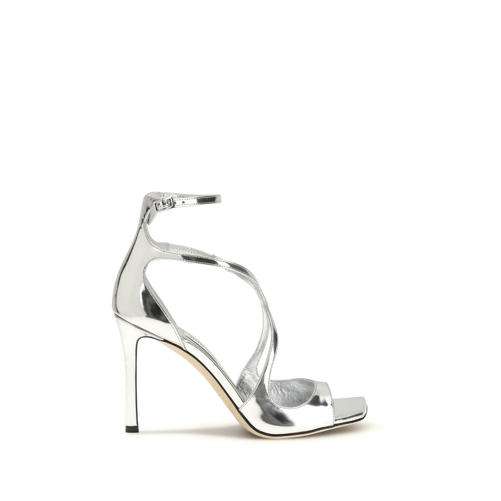 Sandali Jimmy Choo in pelle di vitello argentata con tacco a stiletto Bos Taurus