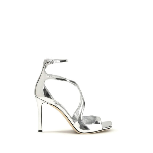 Sandali Jimmy Choo in pelle di vitello argentata con tacco a stiletto Bos Taurus