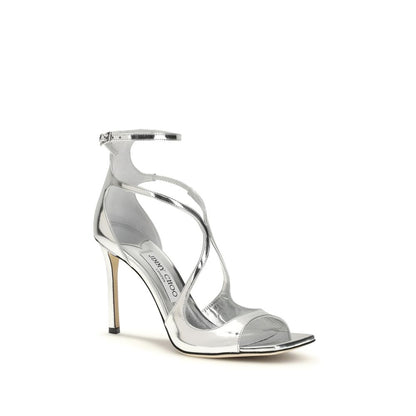 Sandali Jimmy Choo in pelle di vitello argentata con tacco a stiletto Bos Taurus