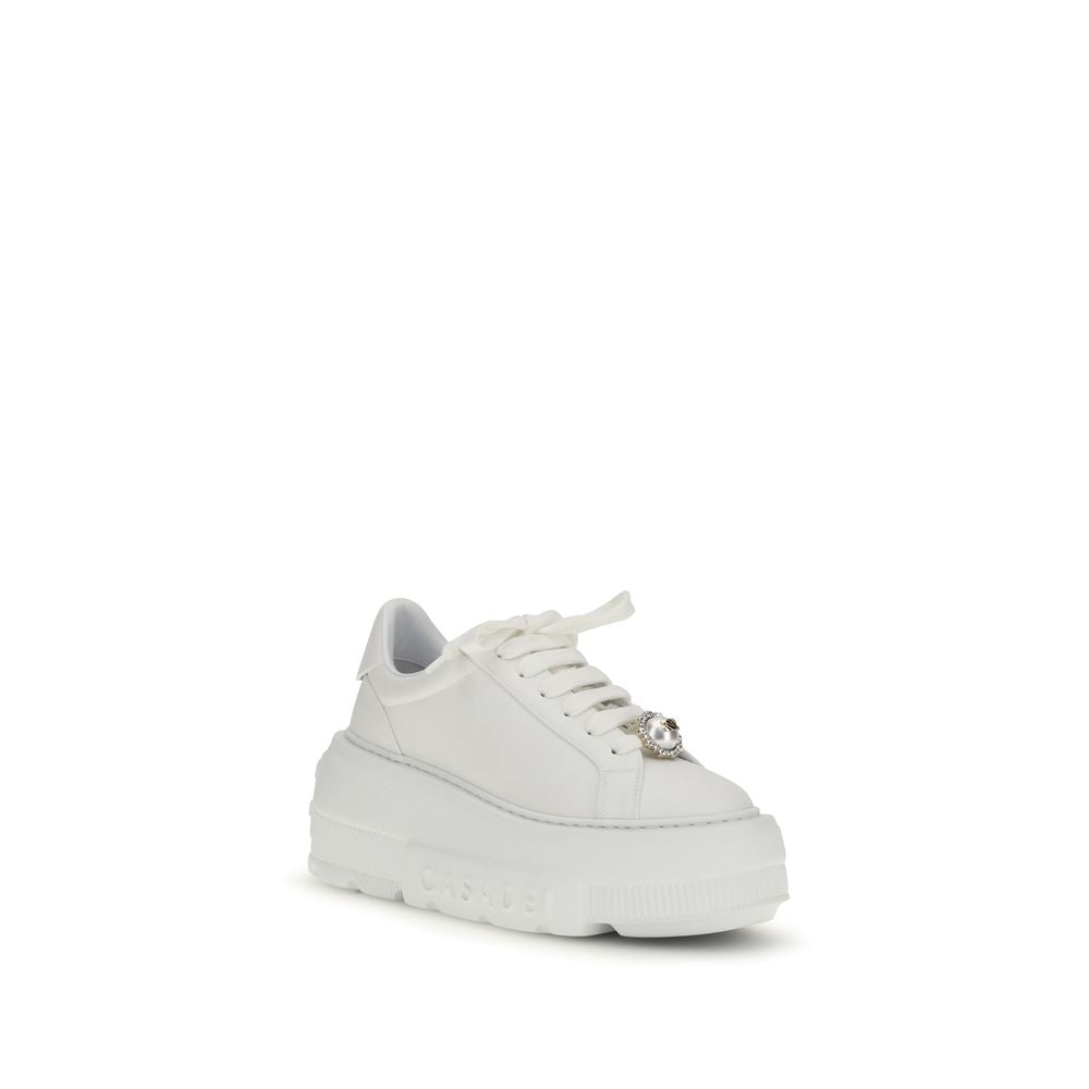 Casadei Sneakers Platform Bianche in Pelle di Vitello Bos Taurus