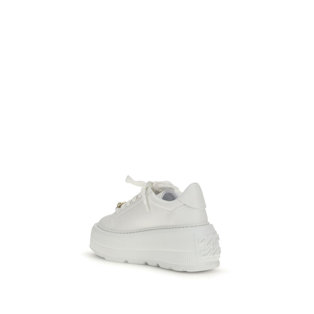 Casadei Sneakers Platform Bianche in Pelle di Vitello Bos Taurus
