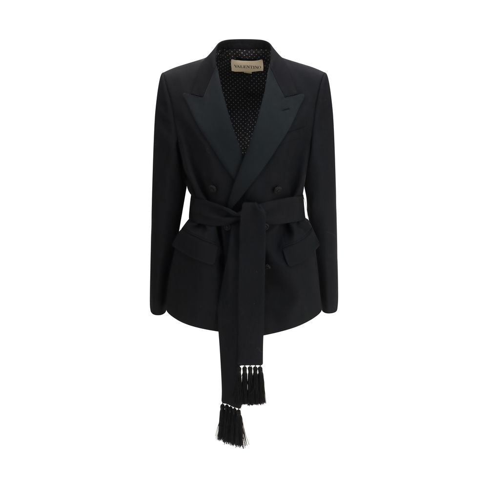 Blazer in lana e pile nero Valentino
