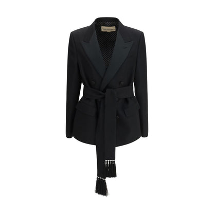 Blazer in lana e pile nero Valentino
