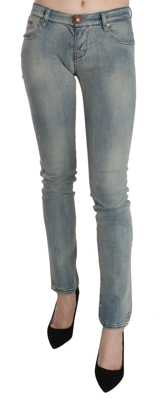 PLEIN SUD Jean skinny en denim délavé bleu clair taille mi-basse