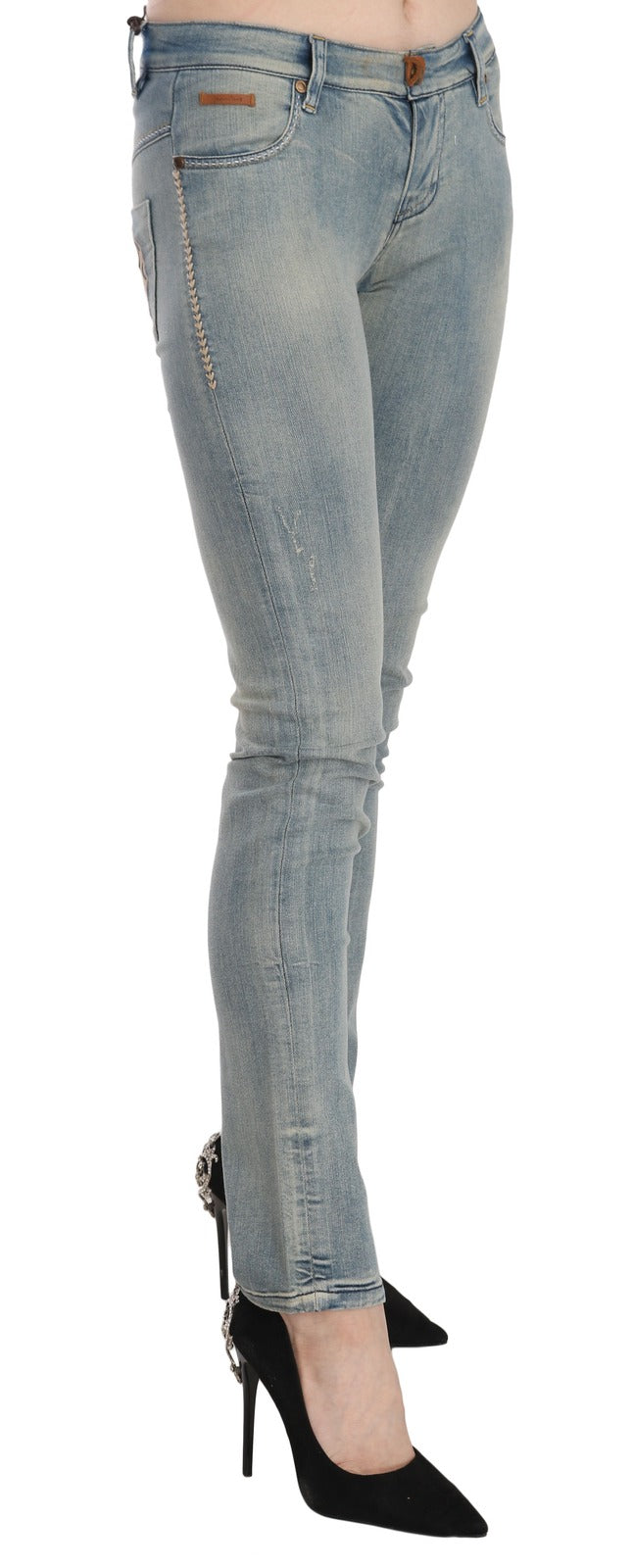 PLEIN SUD Jean skinny en denim délavé bleu clair taille mi-basse