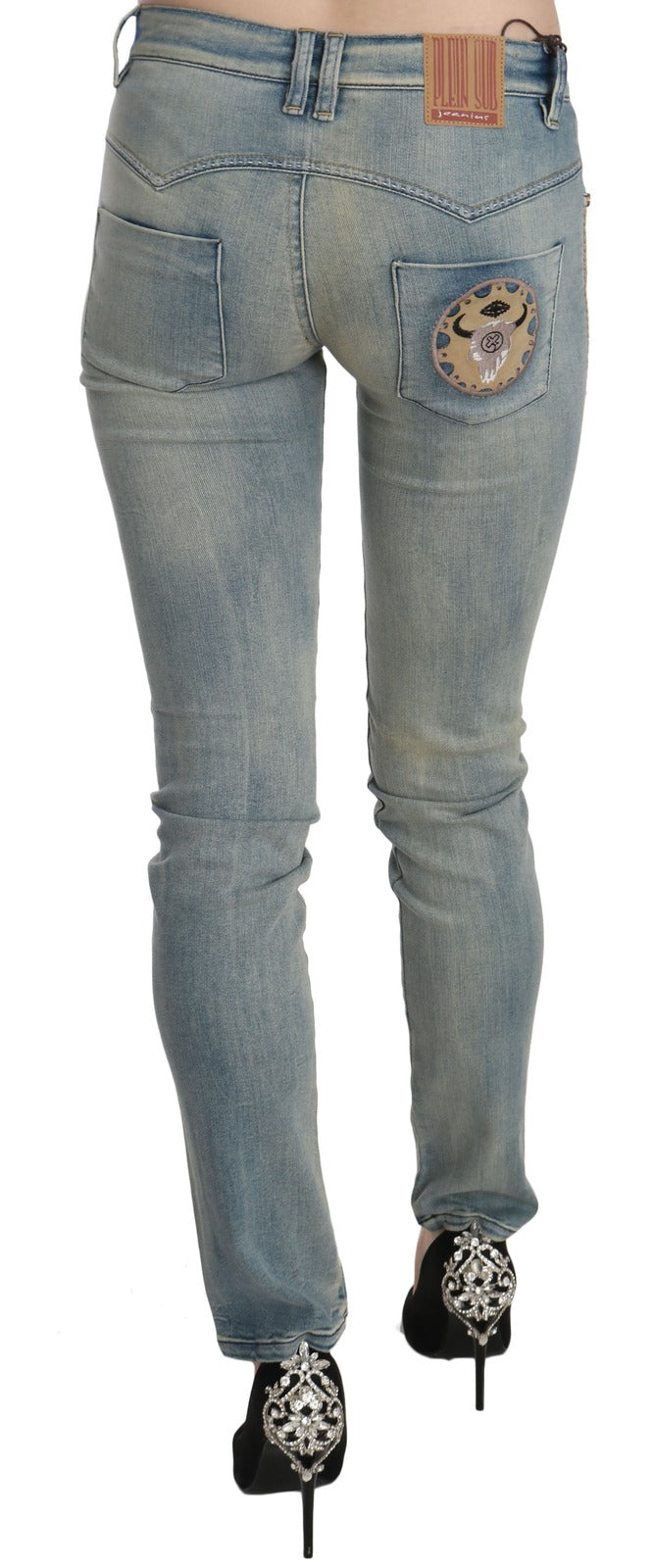 PLEIN SUD Jean skinny en denim délavé bleu clair taille mi-basse