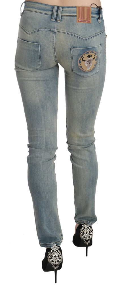 PLEIN SUD Jean skinny en denim délavé bleu clair taille mi-basse