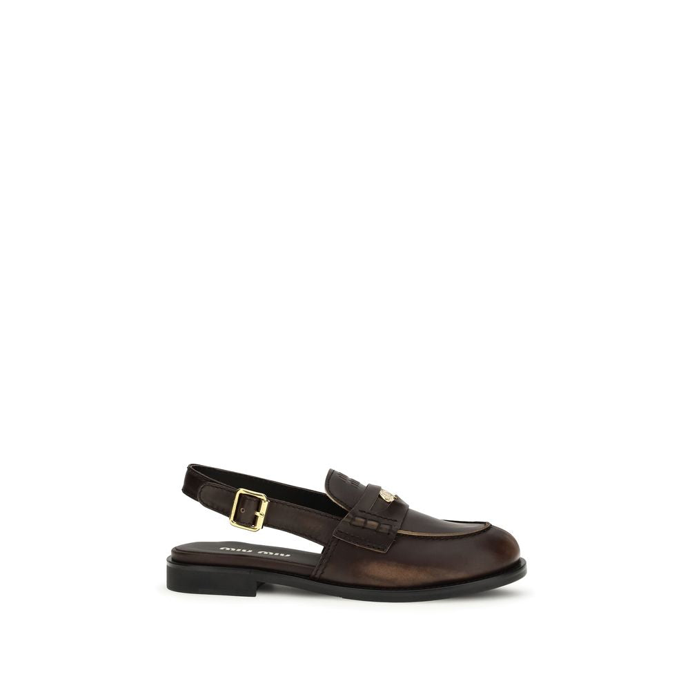 Mocassins à enfiler Miu Miu Bos Taurus en cuir de veau marron
