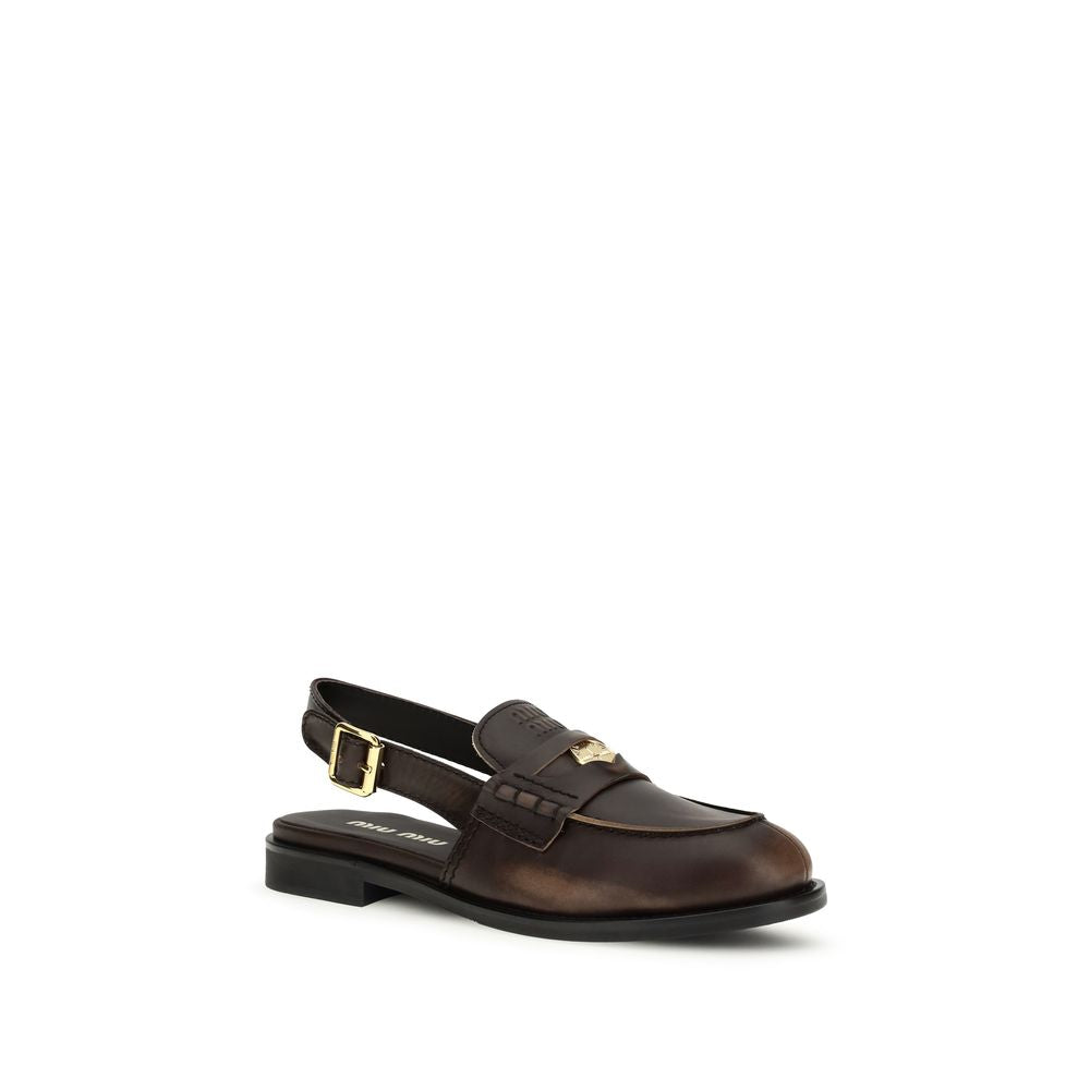 Mocassins à enfiler Miu Miu Bos Taurus en cuir de veau marron