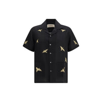Camicia Baziszt in Cotone Nero Fantasia