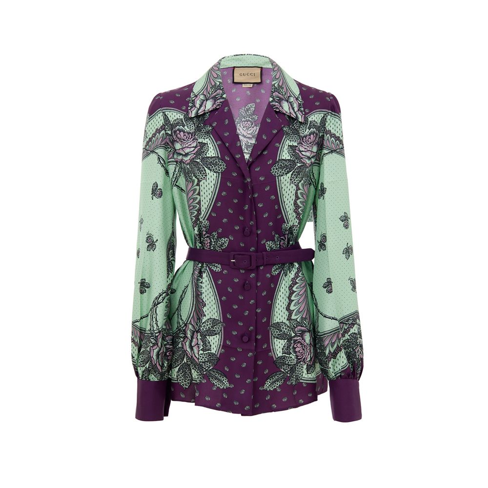 Chemise Gucci en soie verte à motifs