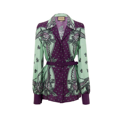 Camicia Gucci in seta verde fantasia
