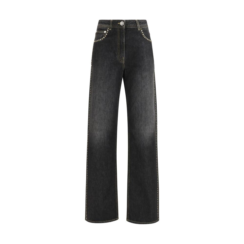 Jeans droits en coton noir Versace