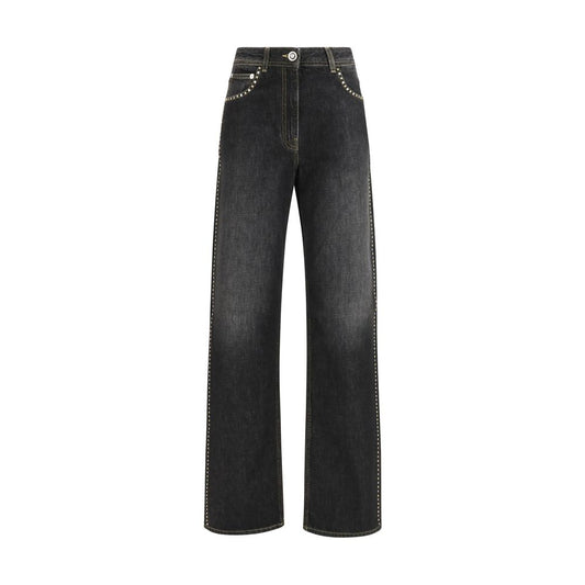 Jeans Versace neri in cotone a gamba dritta