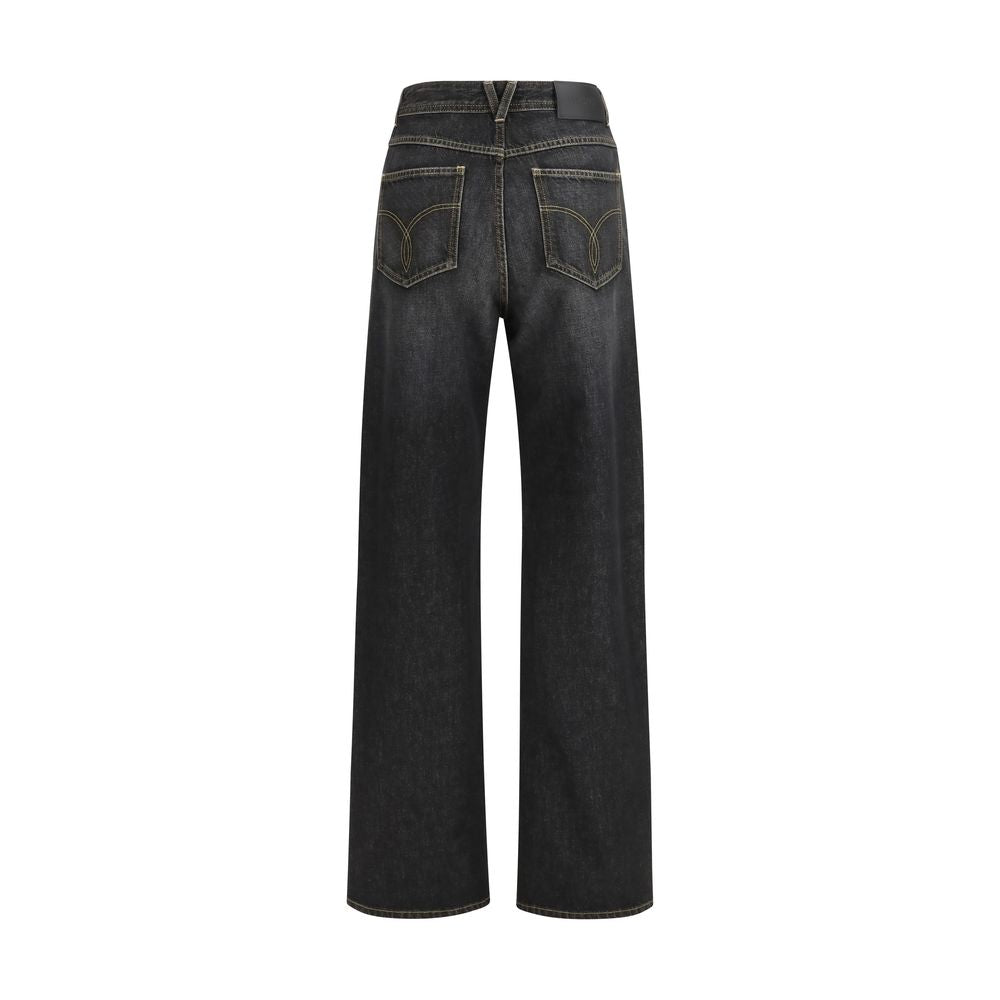 Jeans droits en coton noir Versace