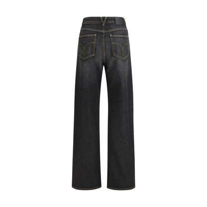 Jeans Versace neri in cotone a gamba dritta