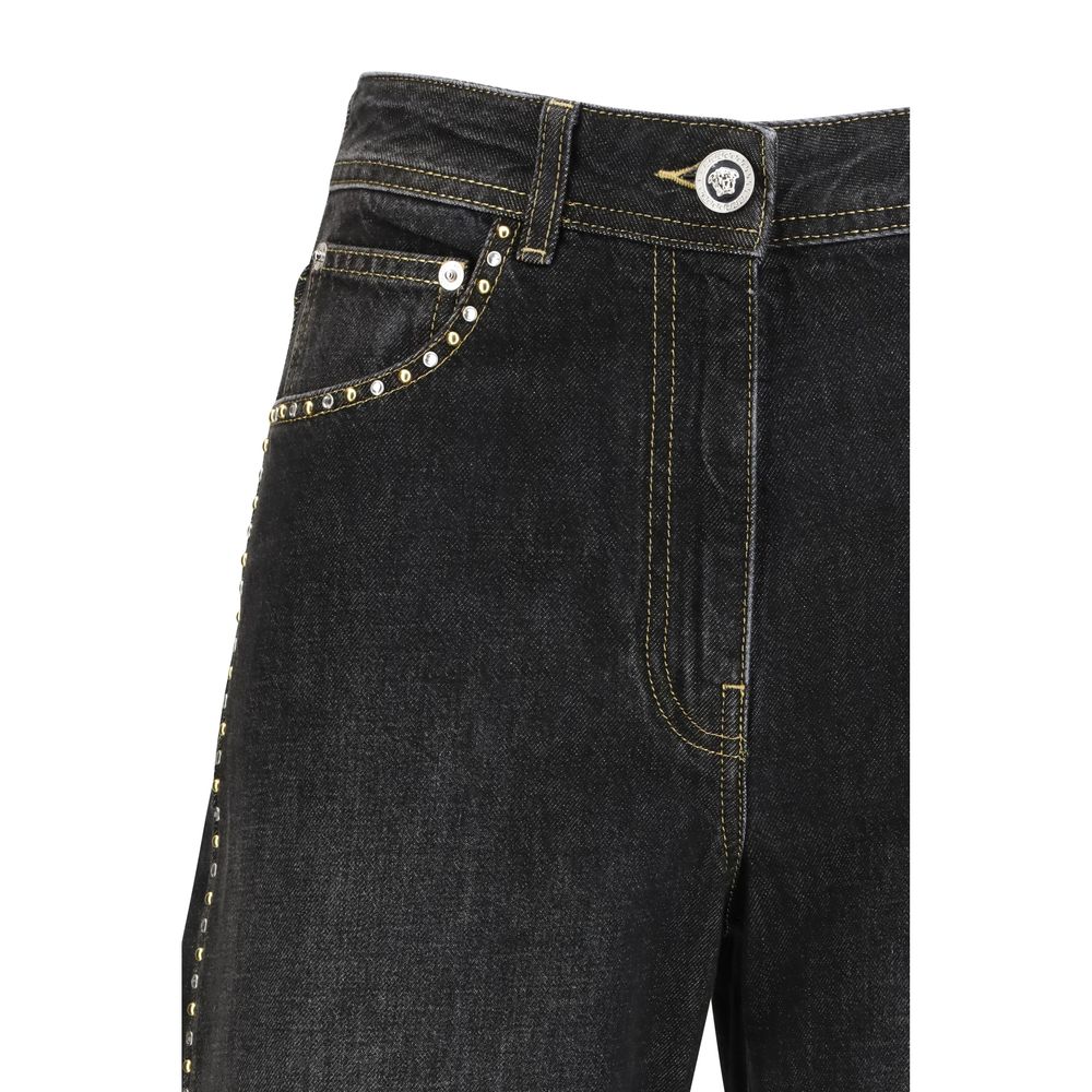 Jeans droits en coton noir Versace