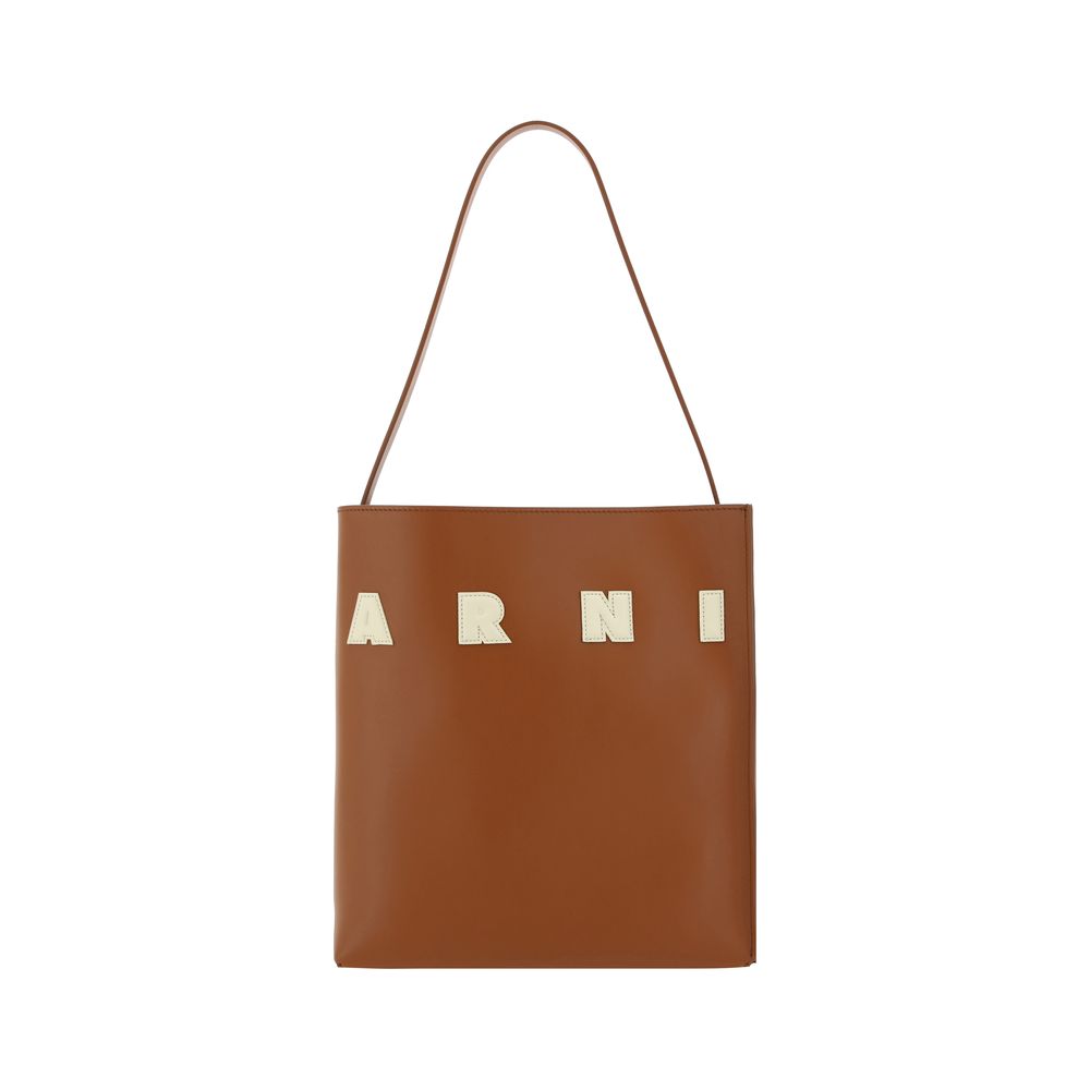 Borsa a spalla Marni in pelle di vitello marrone Bos Taurus