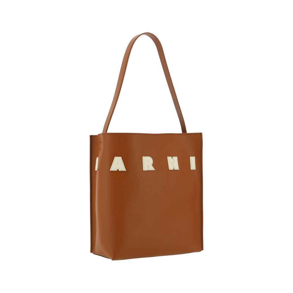 Borsa a spalla Marni in pelle di vitello marrone Bos Taurus