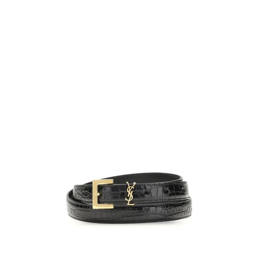 Cintura regolare Saint Laurent in pelle di vitello nera Bos Taurus