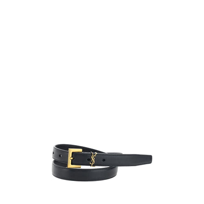 Saint Laurent Cintura Sottile Nera in Pelle di Vitello Bos Taurus