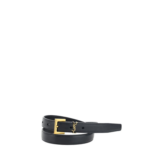 Saint Laurent Cintura Sottile Nera in Pelle di Vitello Bos Taurus