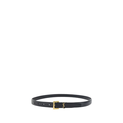 Saint Laurent Cintura Sottile Nera in Pelle di Vitello Bos Taurus