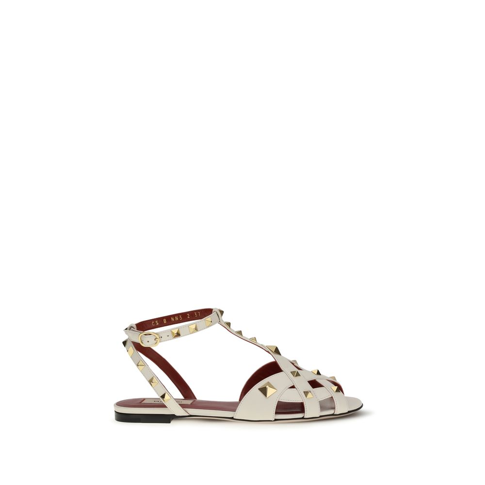 Sandales plates en cuir de chèvre beige Valentino Garavani