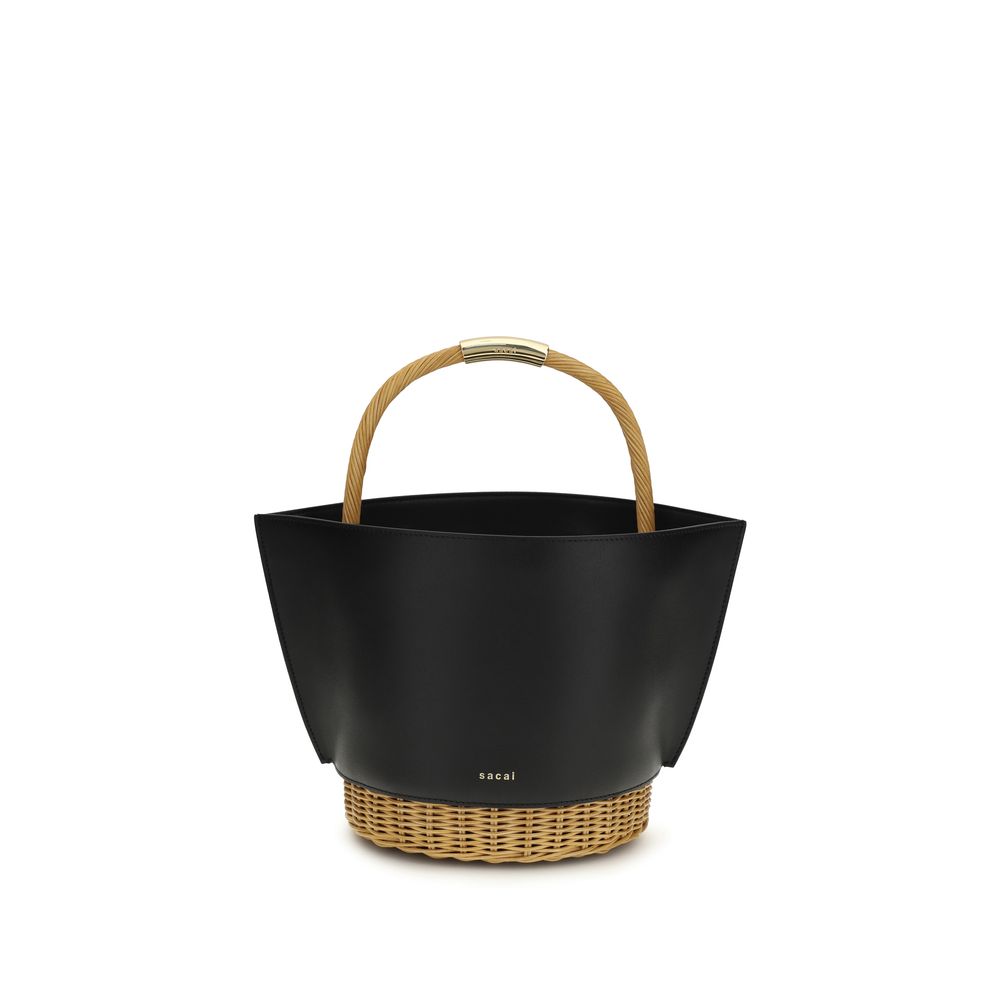 Borsa a spalla Sacai in pelle di vitello nera Bos Taurus