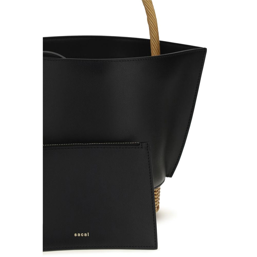 Borsa a spalla Sacai in pelle di vitello nera Bos Taurus