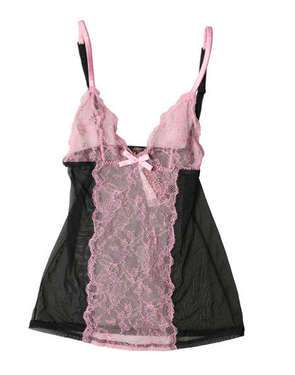 Top Intimo in Pizzo Floreale Nero e Rosa Roberto Cavalli