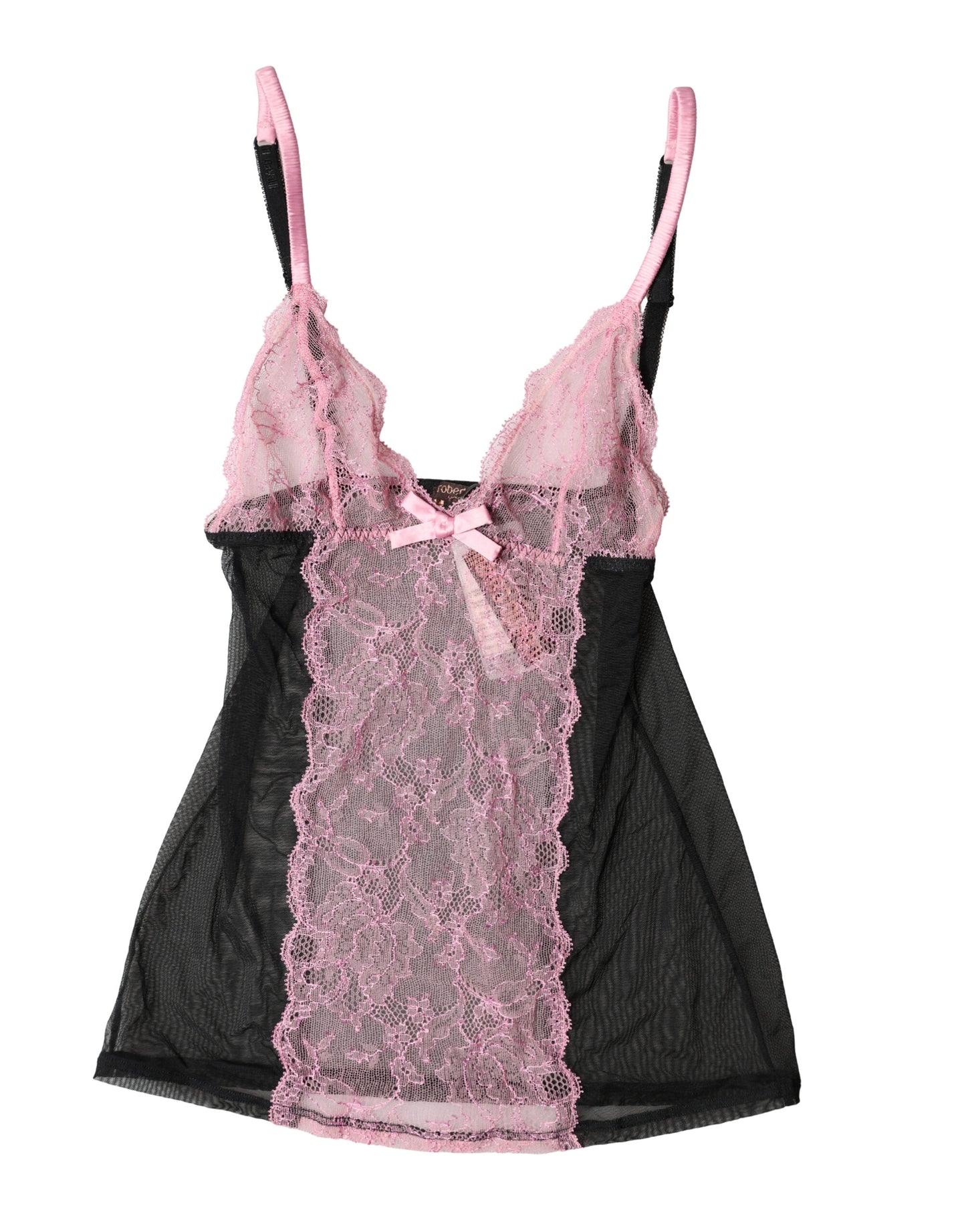 Top Intimo in Pizzo Floreale Nero e Rosa Roberto Cavalli
