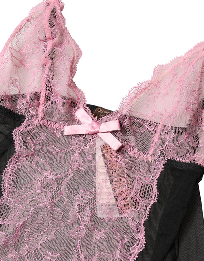Top Intimo in Pizzo Floreale Nero e Rosa Roberto Cavalli