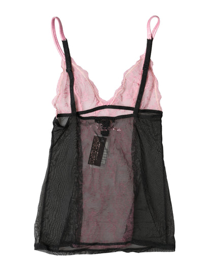 Top Intimo in Pizzo Floreale Nero e Rosa Roberto Cavalli
