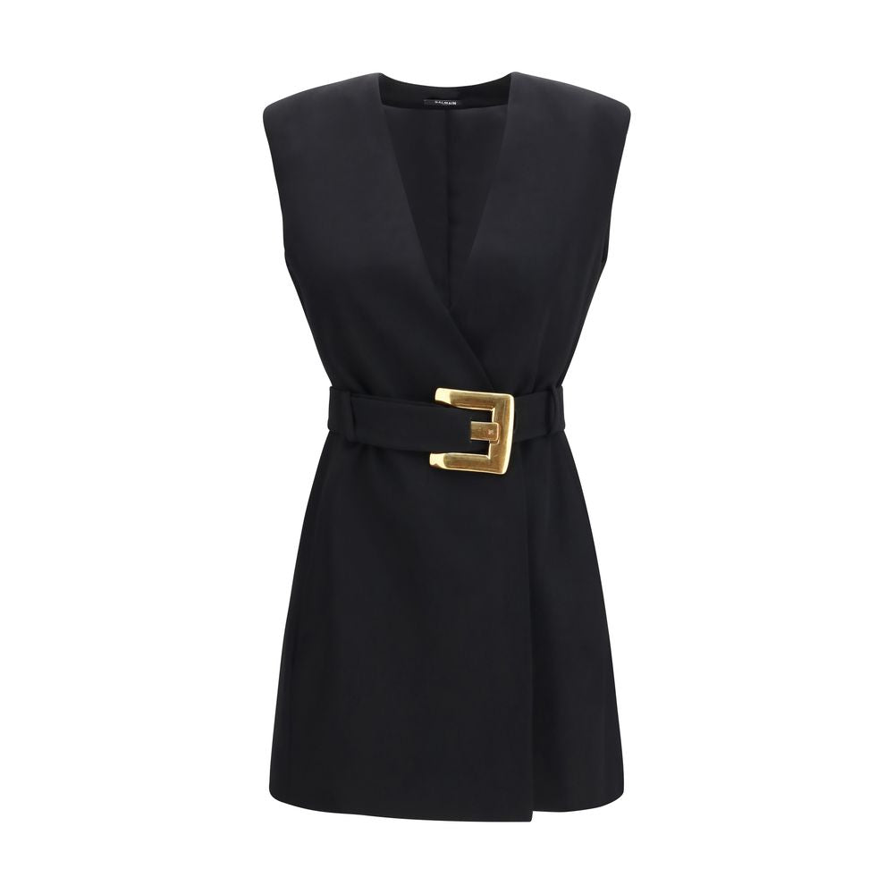 Abito da cocktail Balmain in lana e pile nero