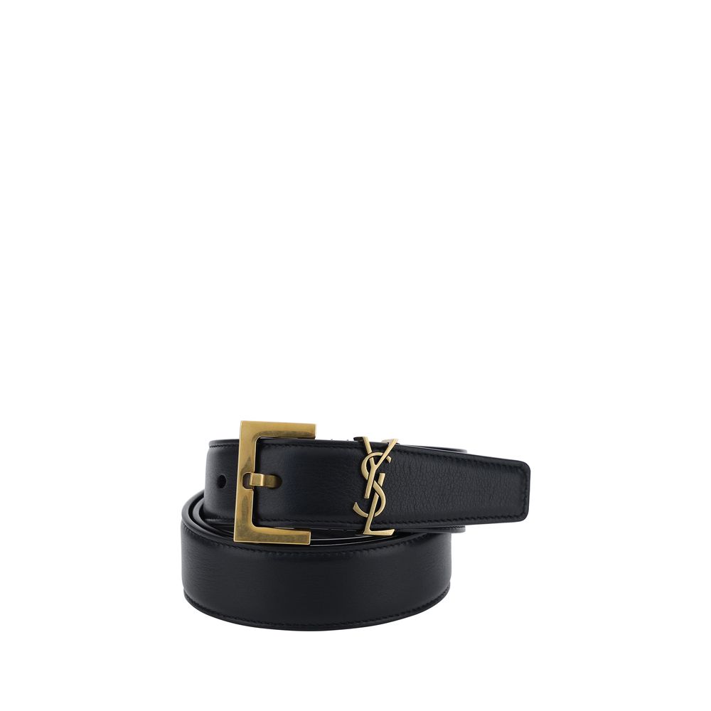 Ceinture Saint Laurent Bos Taurus Regular en cuir de veau noir