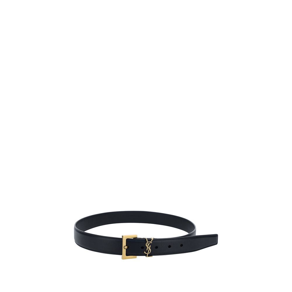Ceinture Saint Laurent Bos Taurus Regular en cuir de veau noir