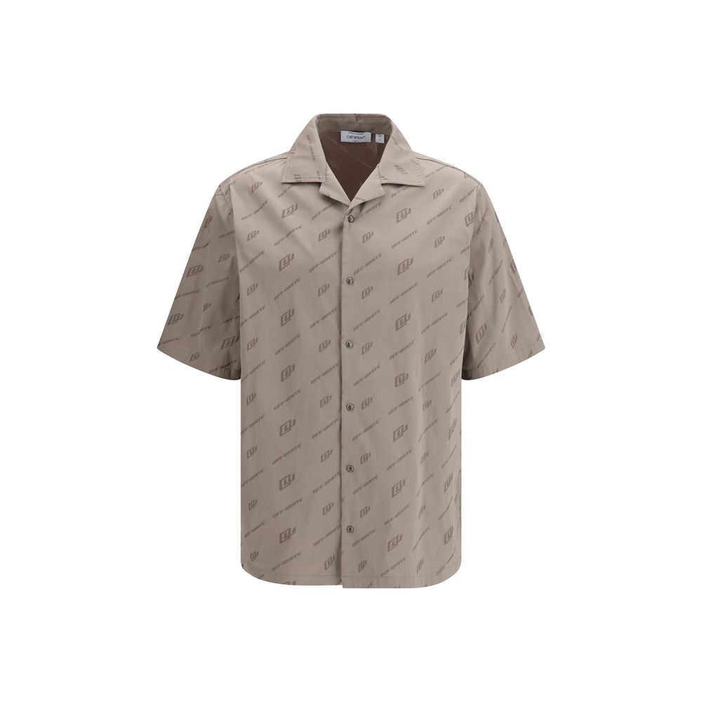 Camicia a maniche corte Off-White beige in viscosa