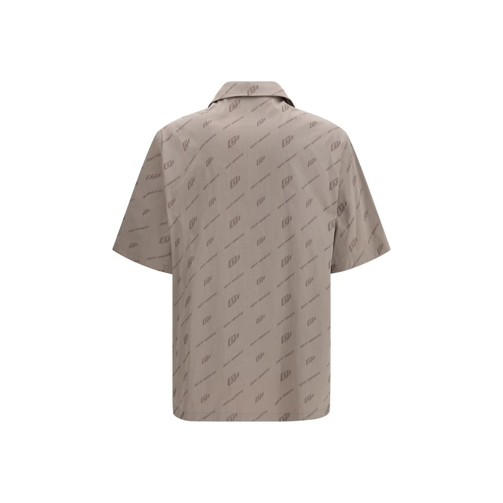 Camicia a maniche corte Off-White beige in viscosa