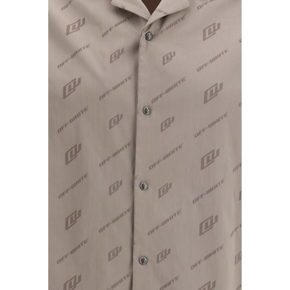 Camicia a maniche corte Off-White beige in viscosa