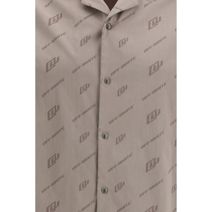 Camicia a maniche corte Off-White beige in viscosa